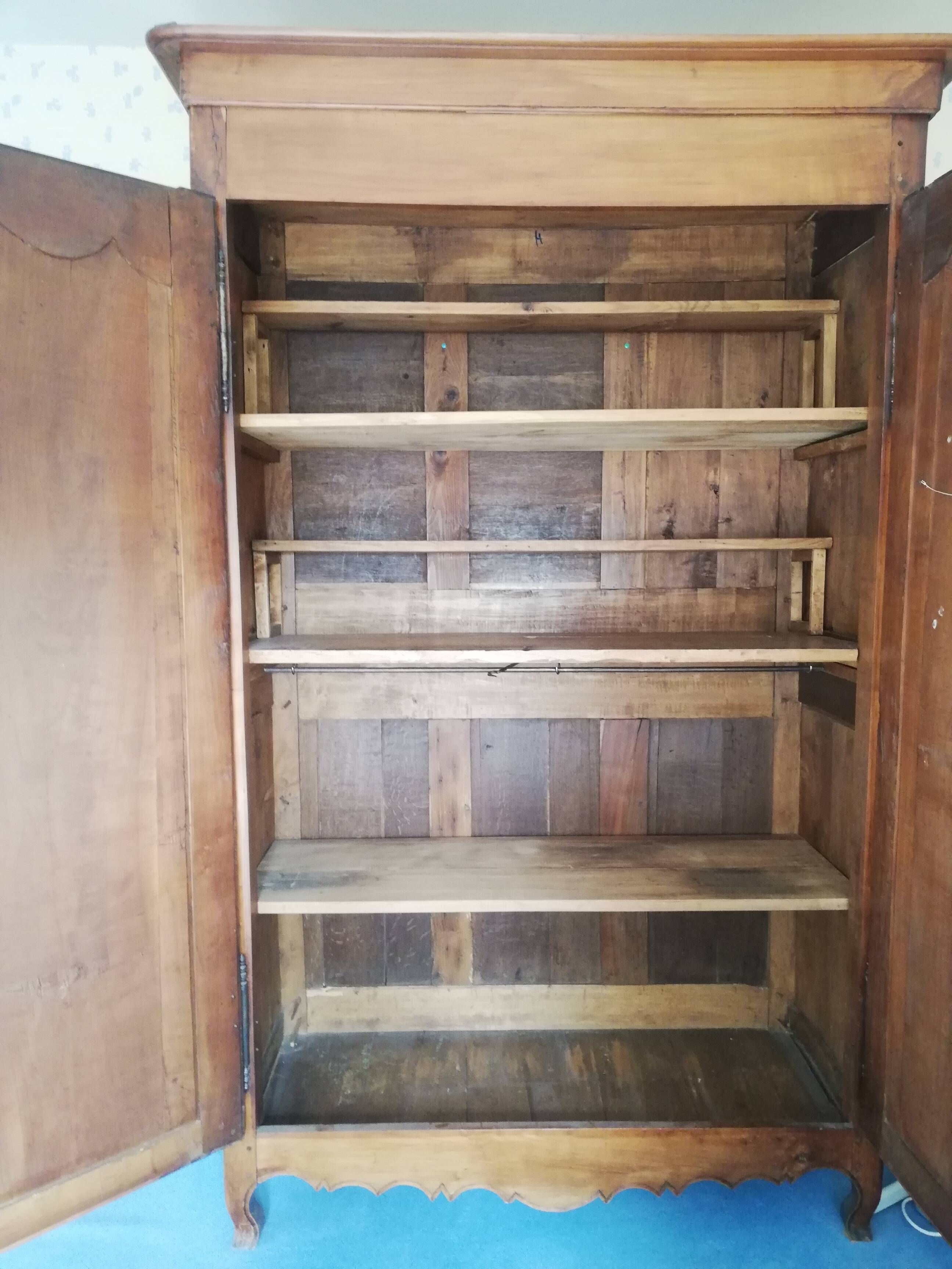 Louis XV style wardrobe entirely pegged wood with 2 cherry wood doors.