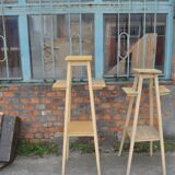 Vintage brown wooden plant stand from the 1940s — elegant footed support.