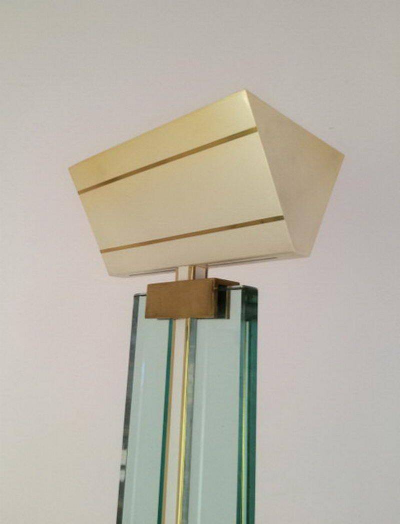 Floor lamp made of glass, brass and lacquered metal