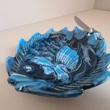 Ceramic butter dish signed Vallauris fish decor and its knife / fish / ceramic / 1960 / French riviera / Mid-Century / 20th