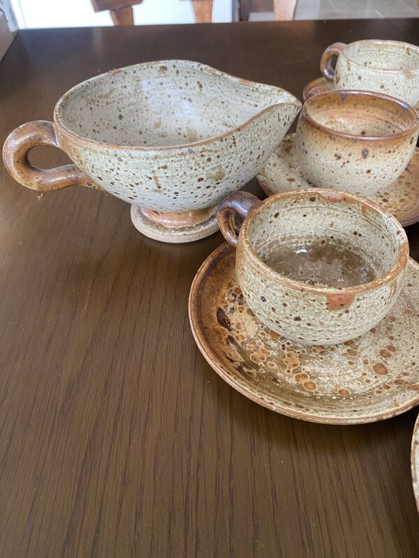 Service à thé en grès artisanal, années 70-80