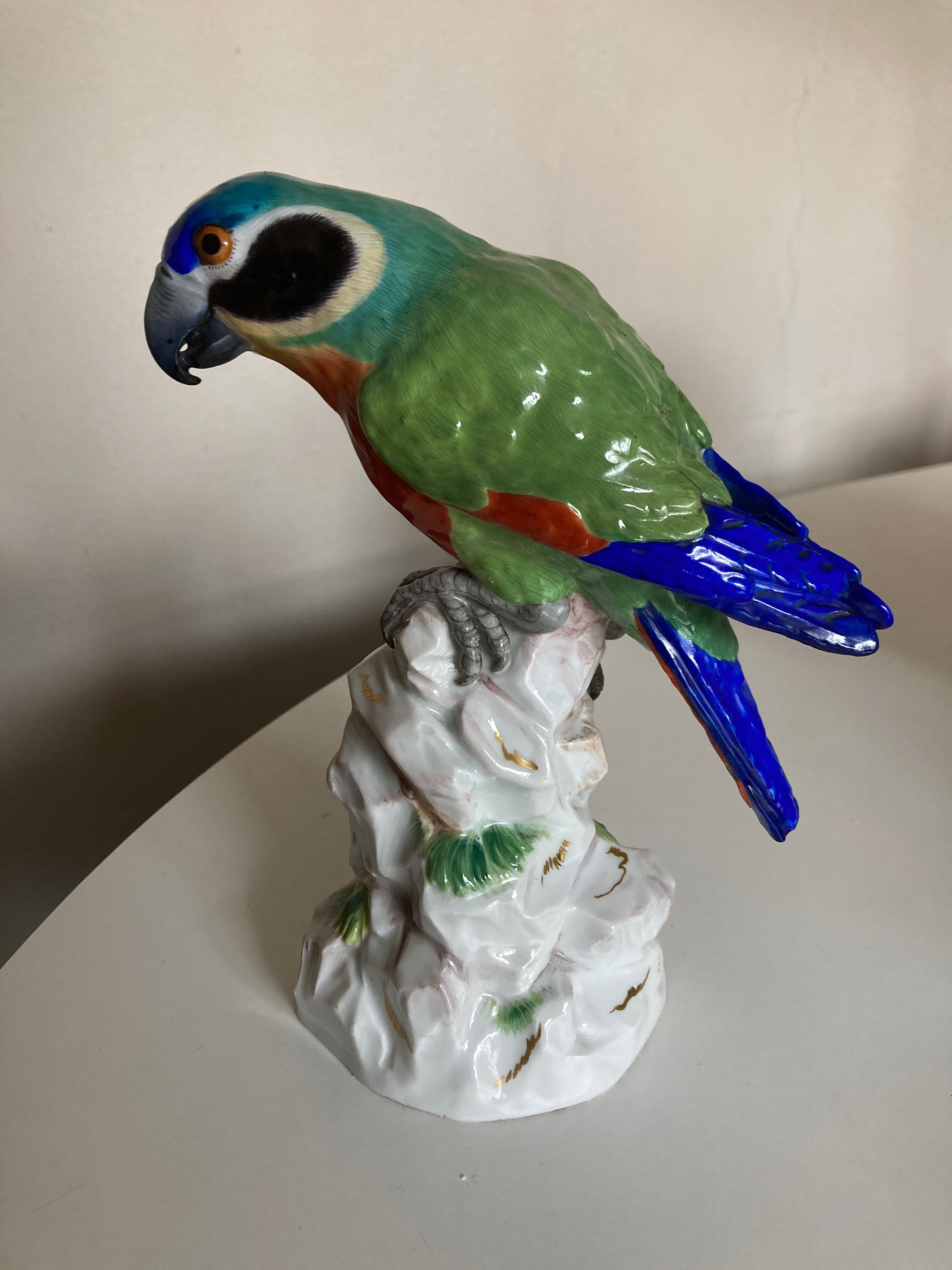 19th century Saxony porcelain parrot signed