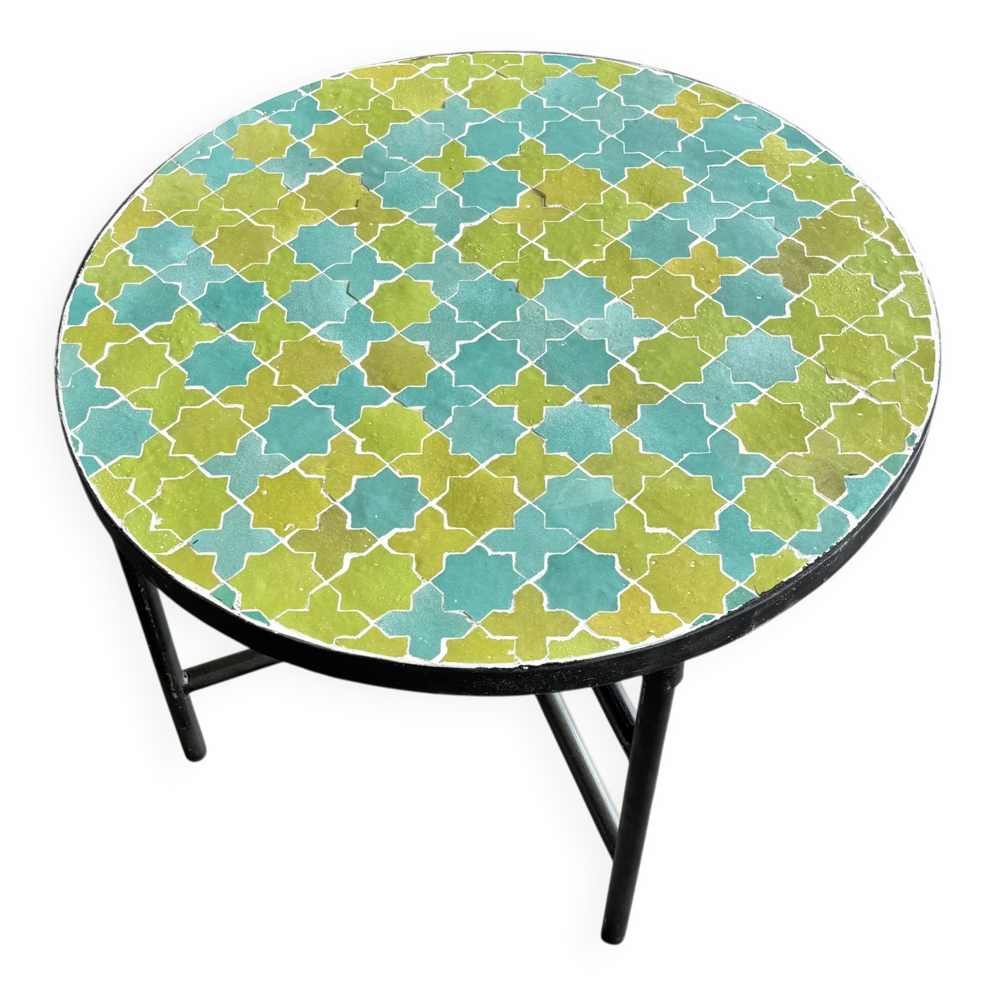 Table basse  ronde en zellige vert et turquoise 60 cm de diamètres