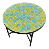 Table basse  ronde en zellige vert et turquoise 60 cm de diamètres