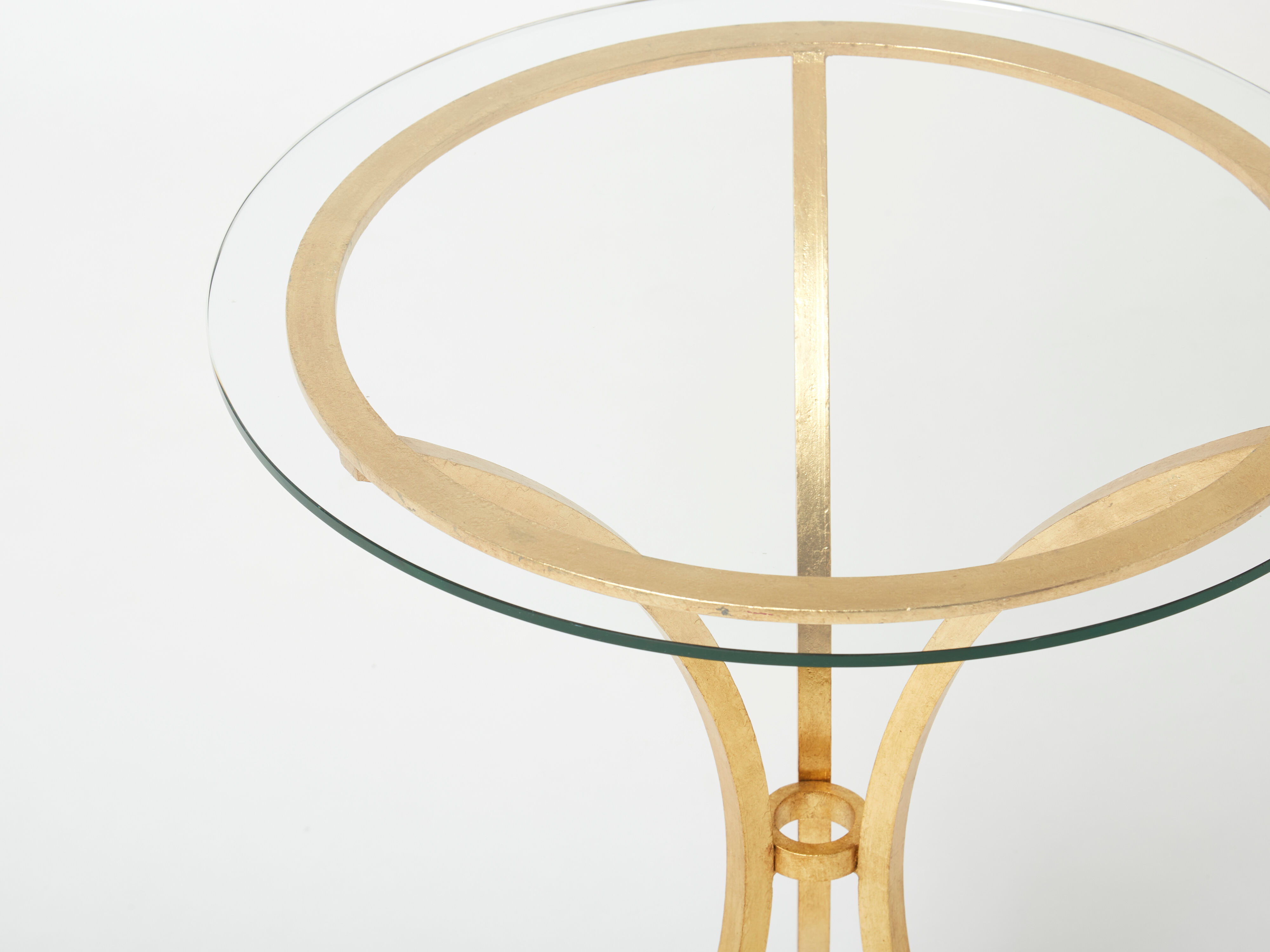Golden iron and glass pedestal table by Roger Thibier 1960