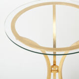 Golden iron and glass pedestal table by Roger Thibier 1960