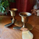 Paire de bougeoirs en laiton forme hélice vintage