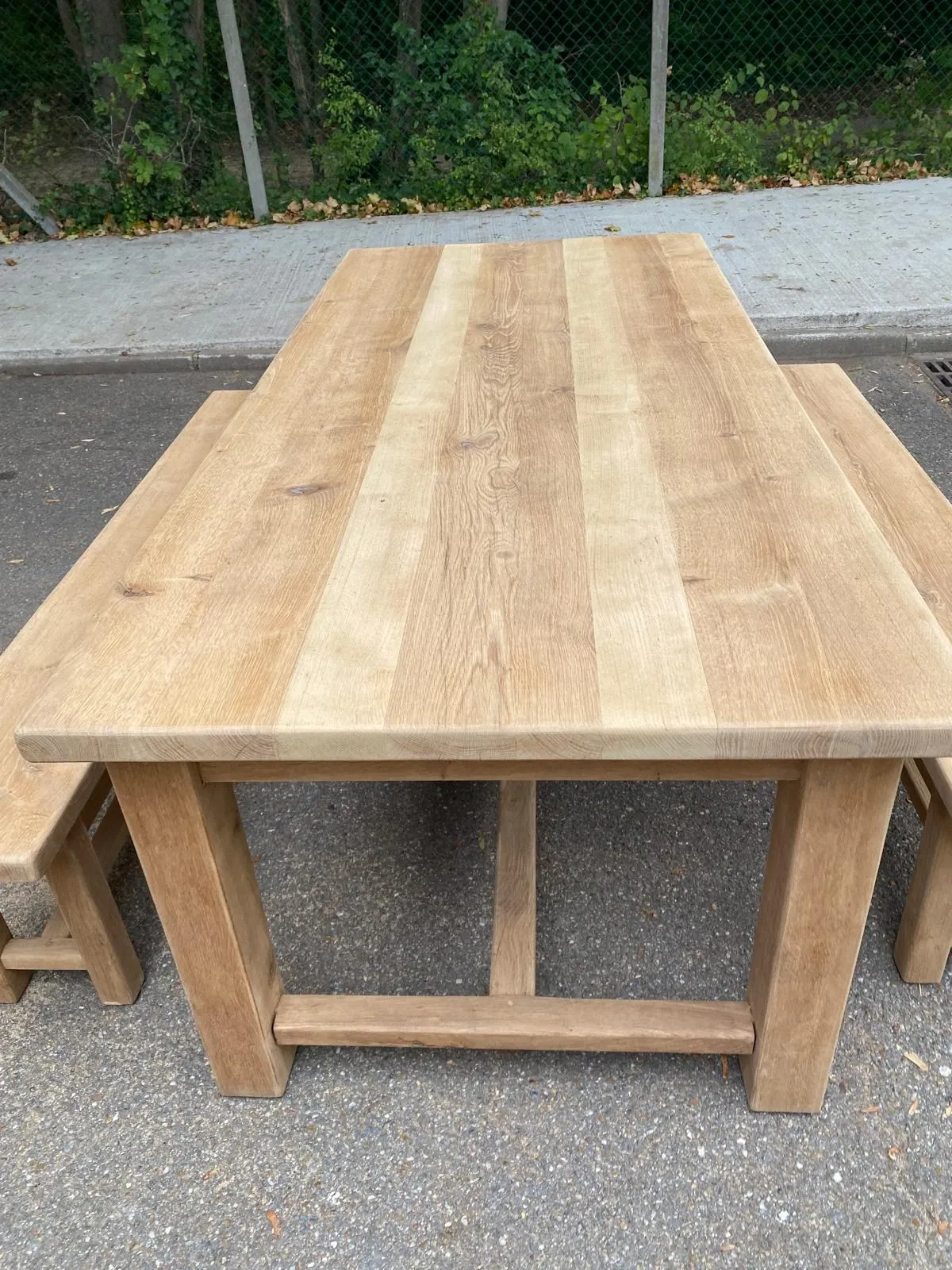 1970s stripped solid oak farmhouse dining table - 210cm