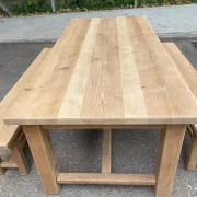 Table à manger de ferme décapée en chêne massif brut 1970 - 210cm