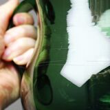 Large vintage green blown glass lantern, 1960s-70s.