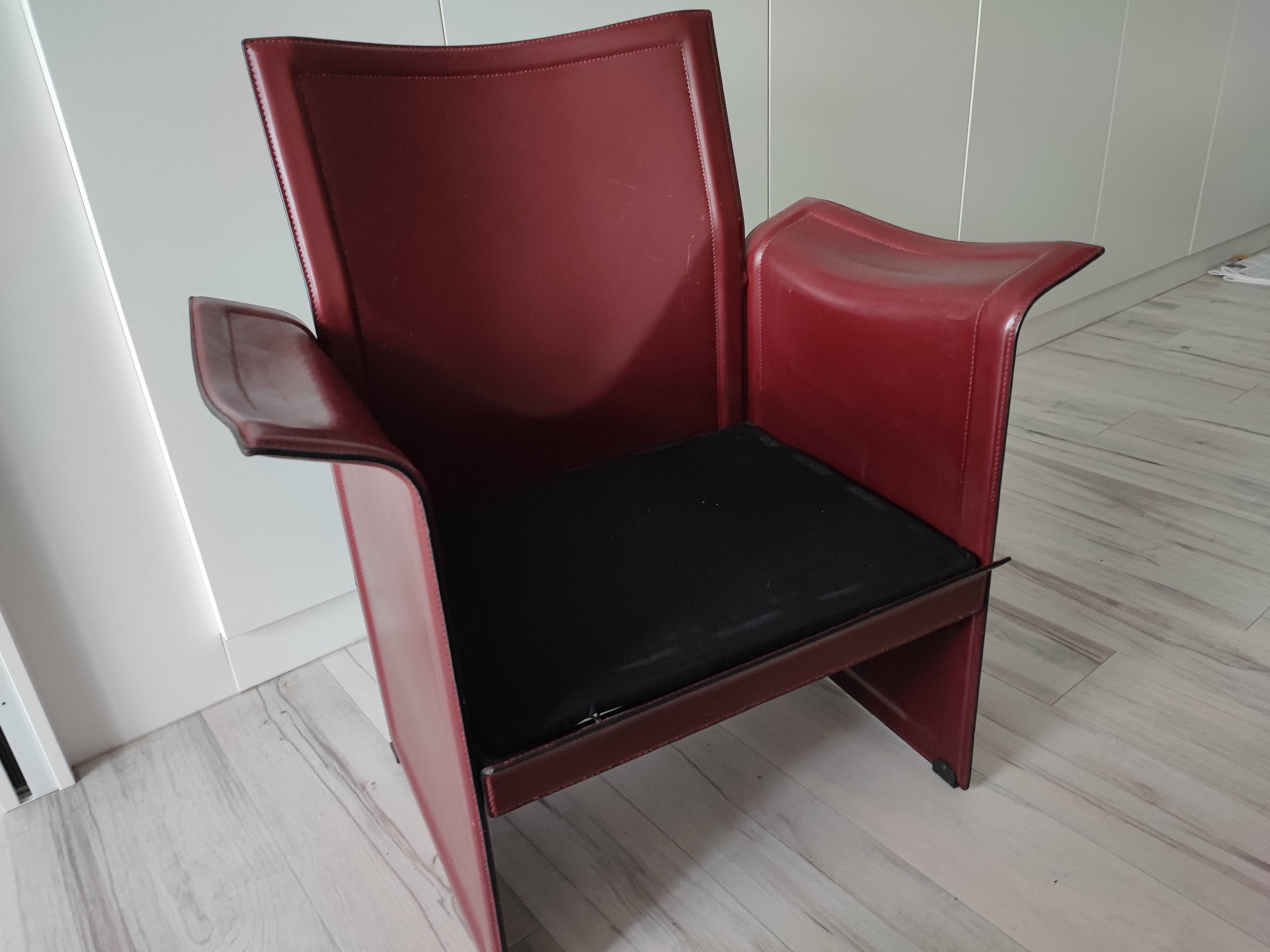 Bordeaux leather armchair by Tito Agnoli for Matteo Grassi, Italy