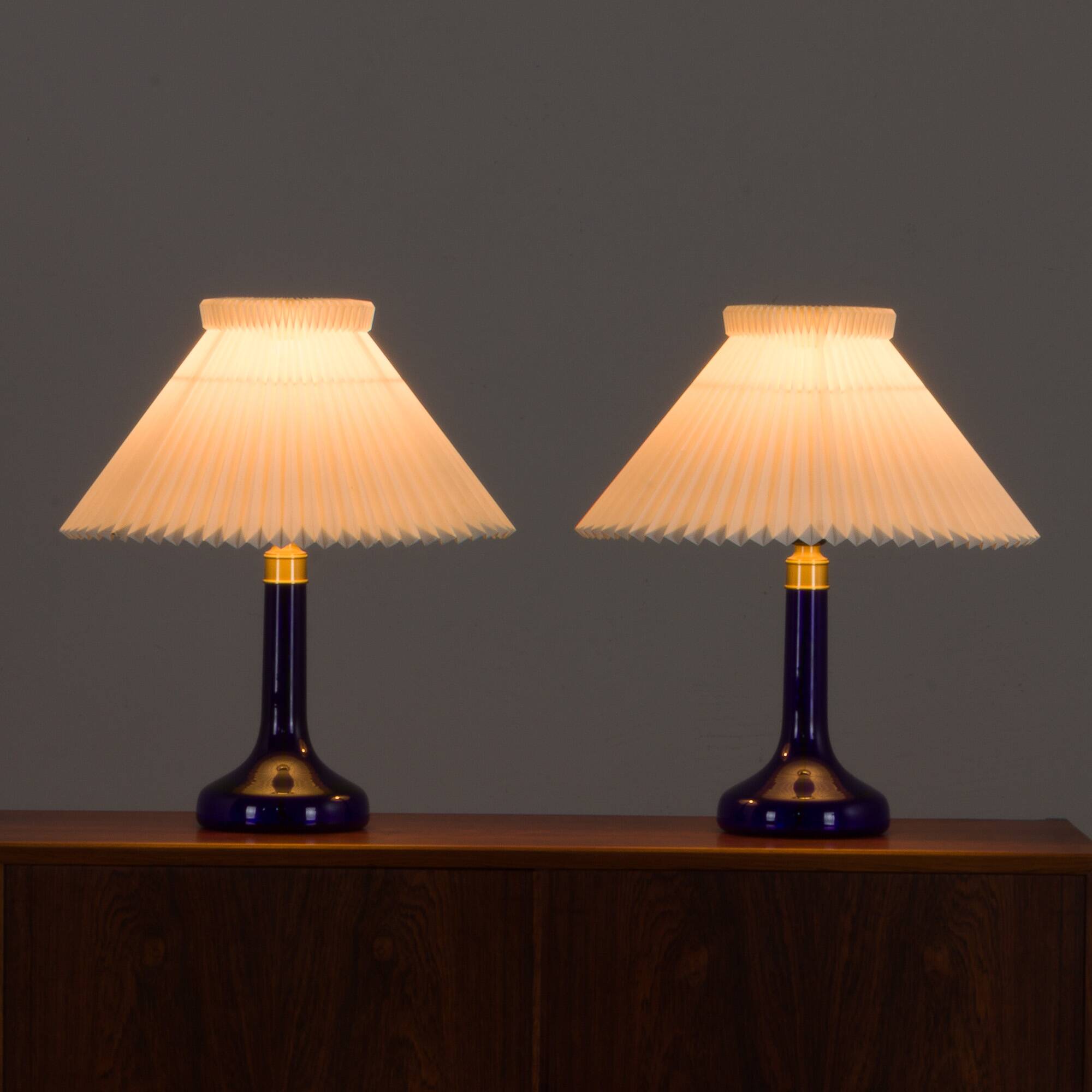 Pair of deep blue table lamps by Holmegaard for Le Klint, Denmark 1970s