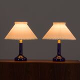 Pair of deep blue table lamps by Holmegaard for Le Klint, Denmark 1970s