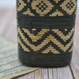 Set of 2 decorative vintage bottles covered with leather & wicker