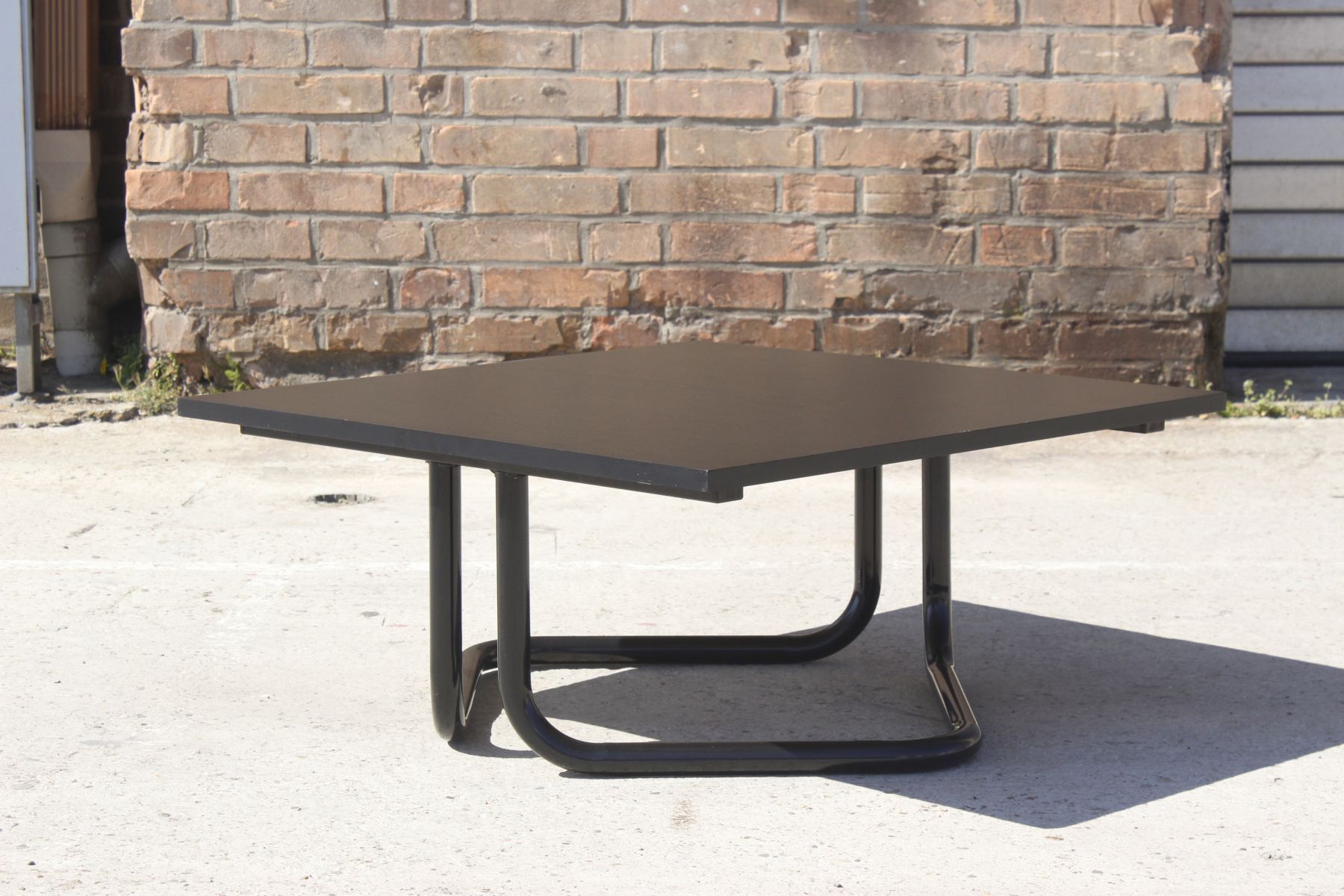 Vintage coffee table in steel and black melamine by Airborne, france, 1990s