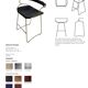 Bar stool with backrest, black smoked steel and dark brown saddle leather.