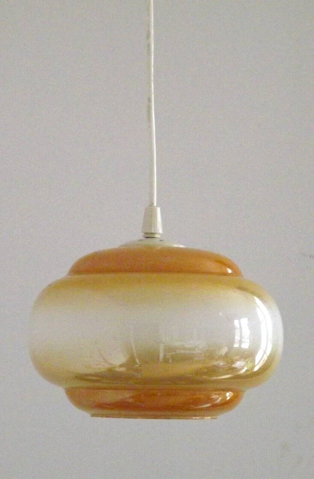 French vintage amber & white pearlized glass hanging ceiling light 4479