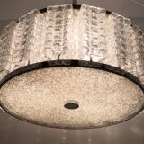 Large barrel chandelier, glass and perspex design, 60s-70s