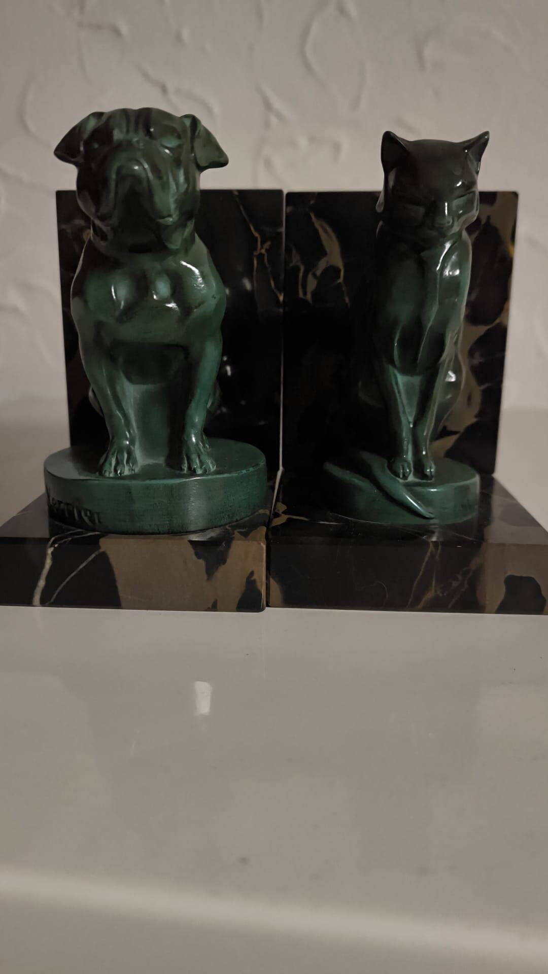 Art Deco Bookends Cat and Dog by Max Le Verrier