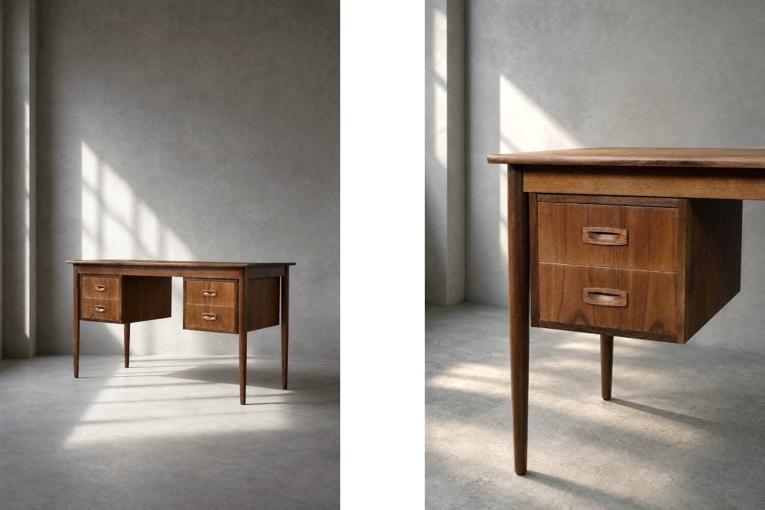 Bureau vintage scandinave moderne en teck des années 1960 avec tiroirs.