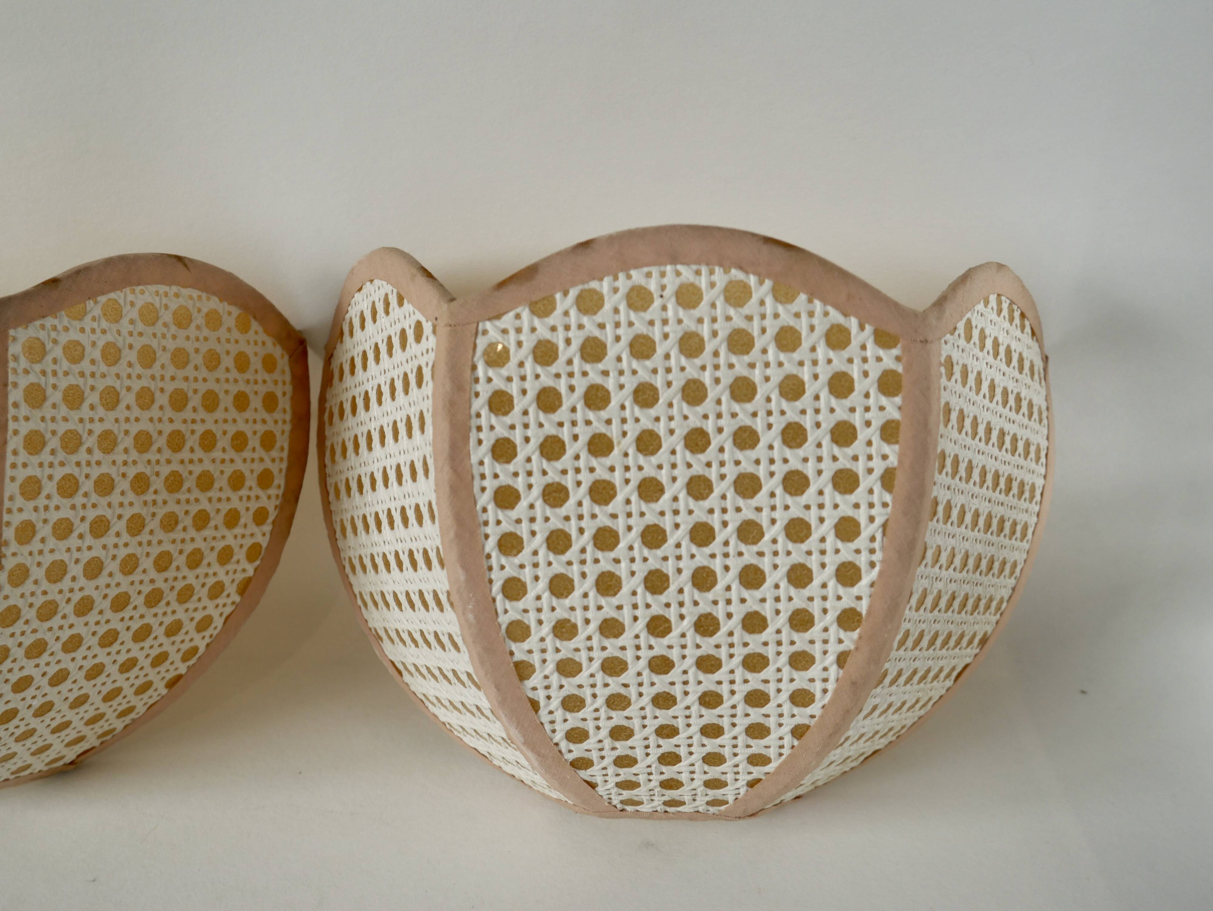 Pair of lotus cane wall lights from the 50s and 60s