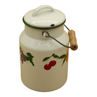 Vintage Slovenian enamelled milk jug floral decoration, farm rustic old vintage style