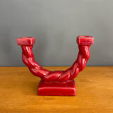 Double candle holder in red ceramic