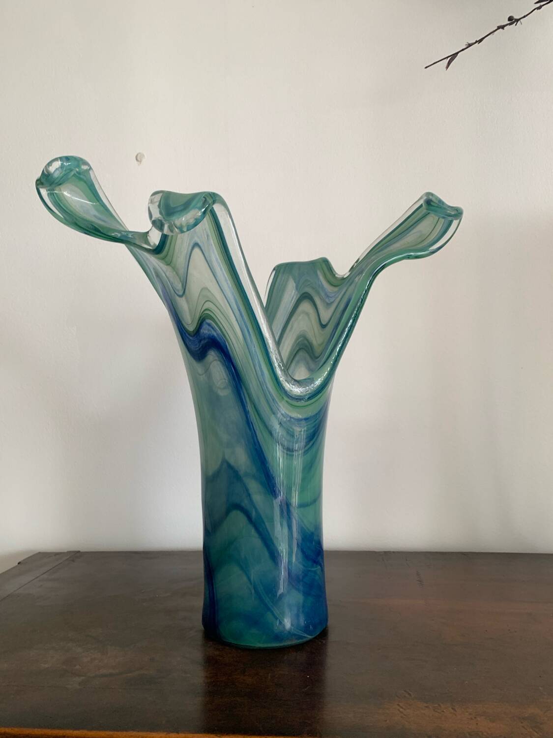 Vase vintage en verre de Murano bleu