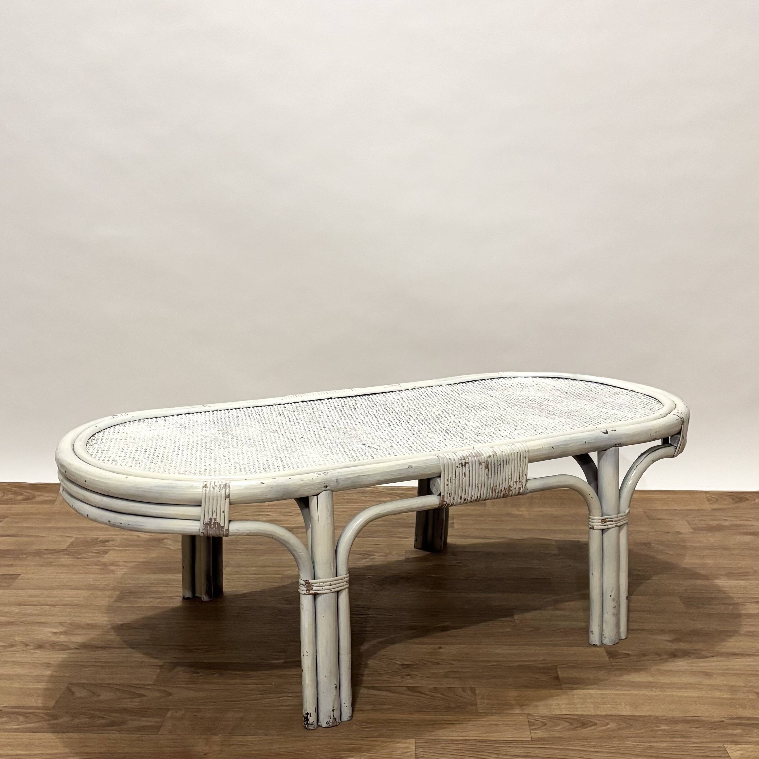 1970s rattan and woven wicker coffee table