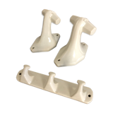 Set of 3 porcelain hooks, bathroom, art deco