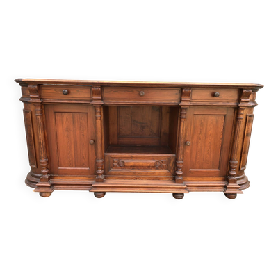 Buffet enfilade ancien aux bords arrondis en pitchpin fin 19eme