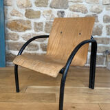 Fauteuil chauffeuse bois et métal années 80