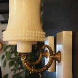 Pair of curved alabaster and bronze appliques