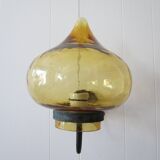 Scandinavian outdoor wall light in copper and amber glass