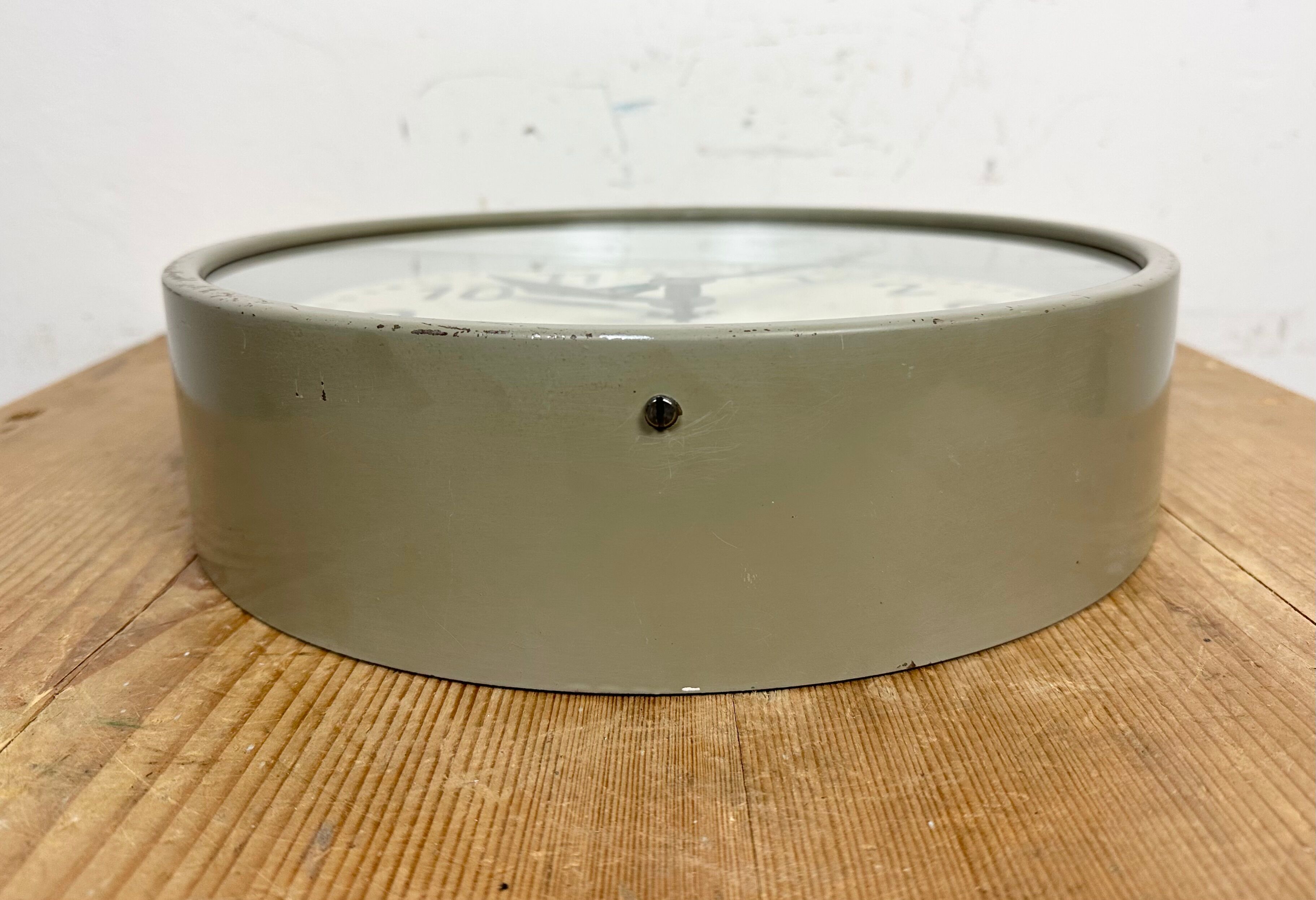 Industrial factory wall clock from Pragotron 1950s