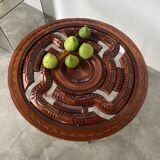 Table basse années 60 tripode bois ciselé