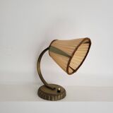 Vintage 1950s Brass Desk Lamp - Cream and Green Lampshade - Mid