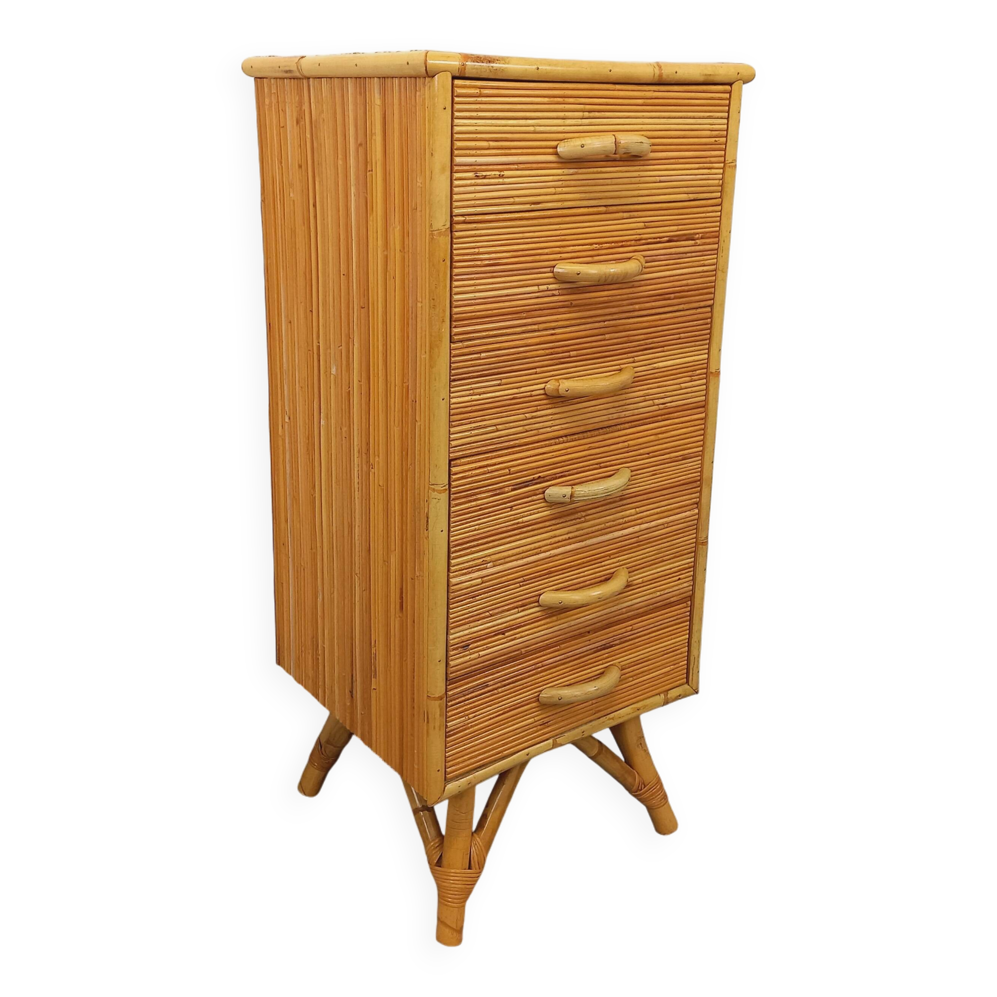 Commode chiffonnier vintage en rotin des années 70