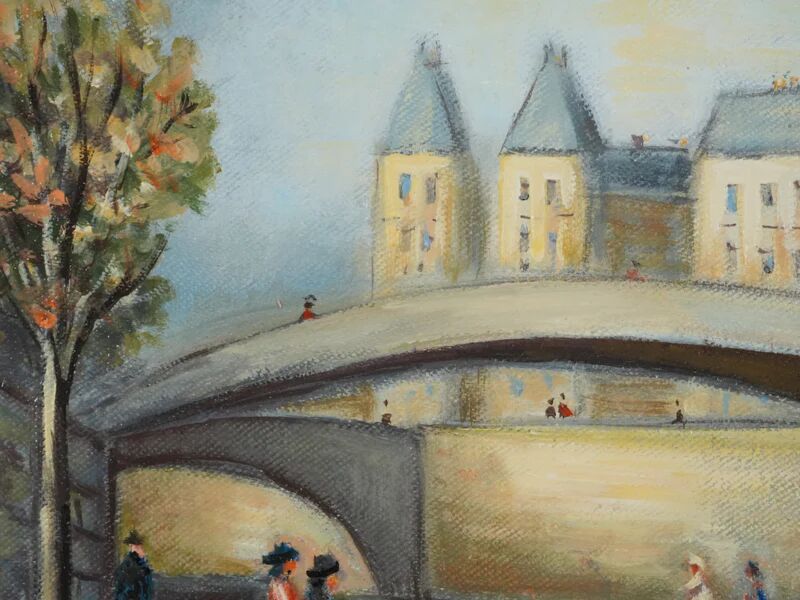 Michel Pabois : Paris, vue sur la Conciergerie depuis les quais, huile sur toile originale signée
