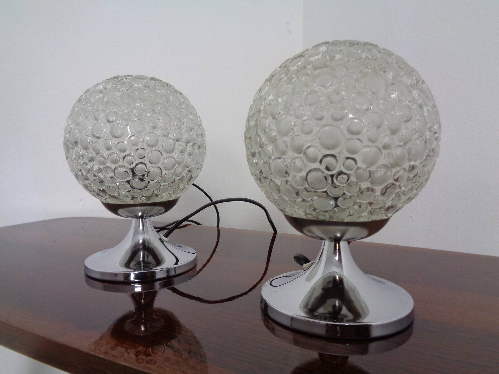 Glass Bubble Table Lamps, 1970s, Set of 2