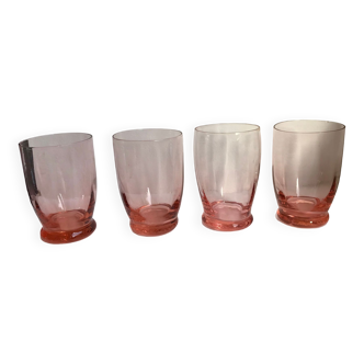 lot de 4 verres à eau roses art déco années 30