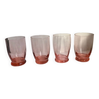Set of 4 art deco pink water glasses 30s