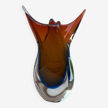 Vase Murano années 60 forme libre fond rouge et bleu 6 kilos M514