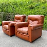 Set of Italian leather Poltrona Frau chairs, 1970s.