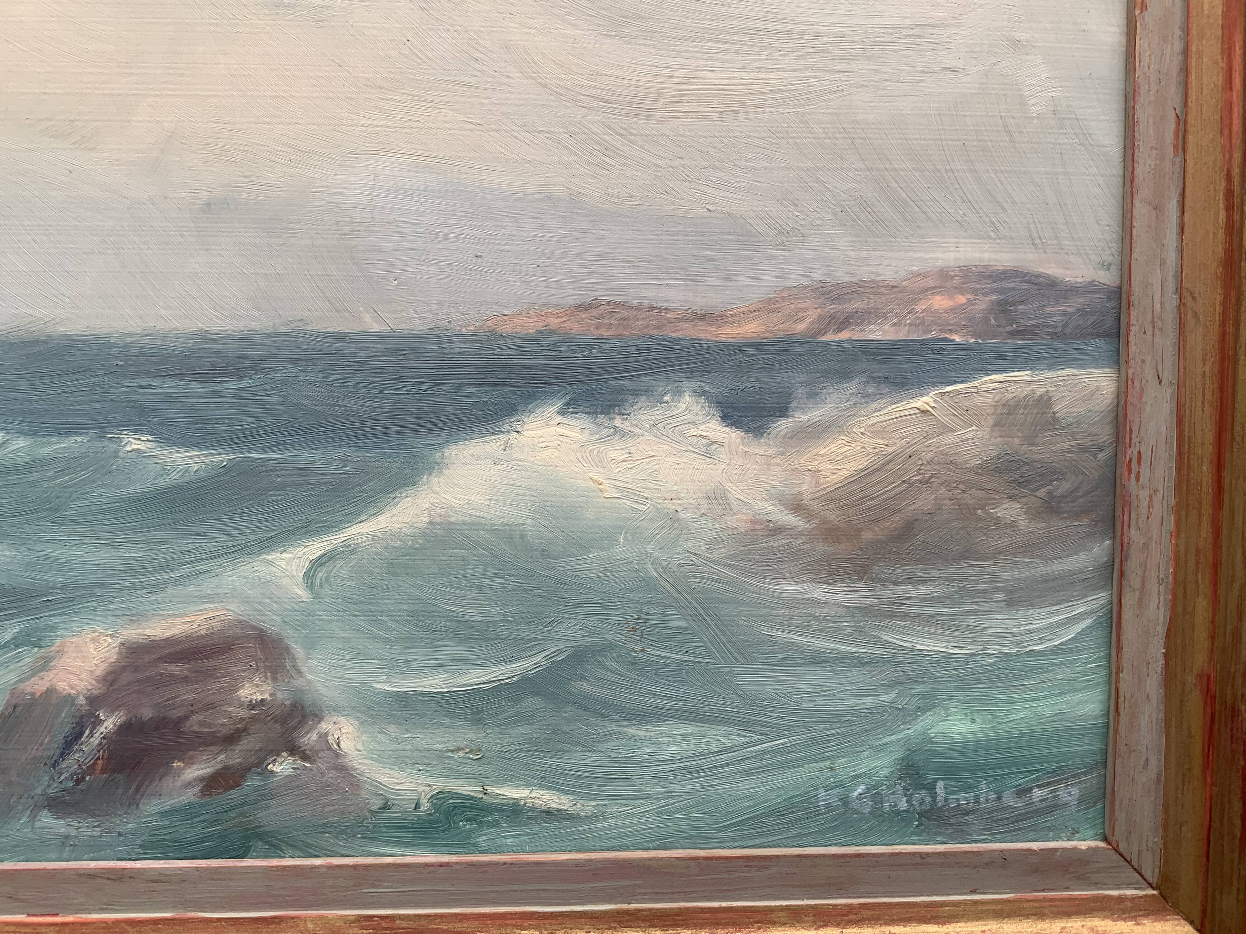 Huile de paysage marin vintage sur carton, signée par Karl Gustav Holmberg 1960