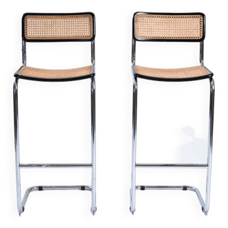 Lot de 2 tabourets de bar Bauhaus en osier