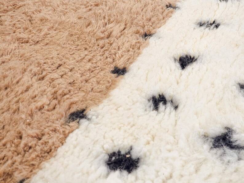 Moroccan polka dot hallway, white and brown beni ourain rug, berber design
