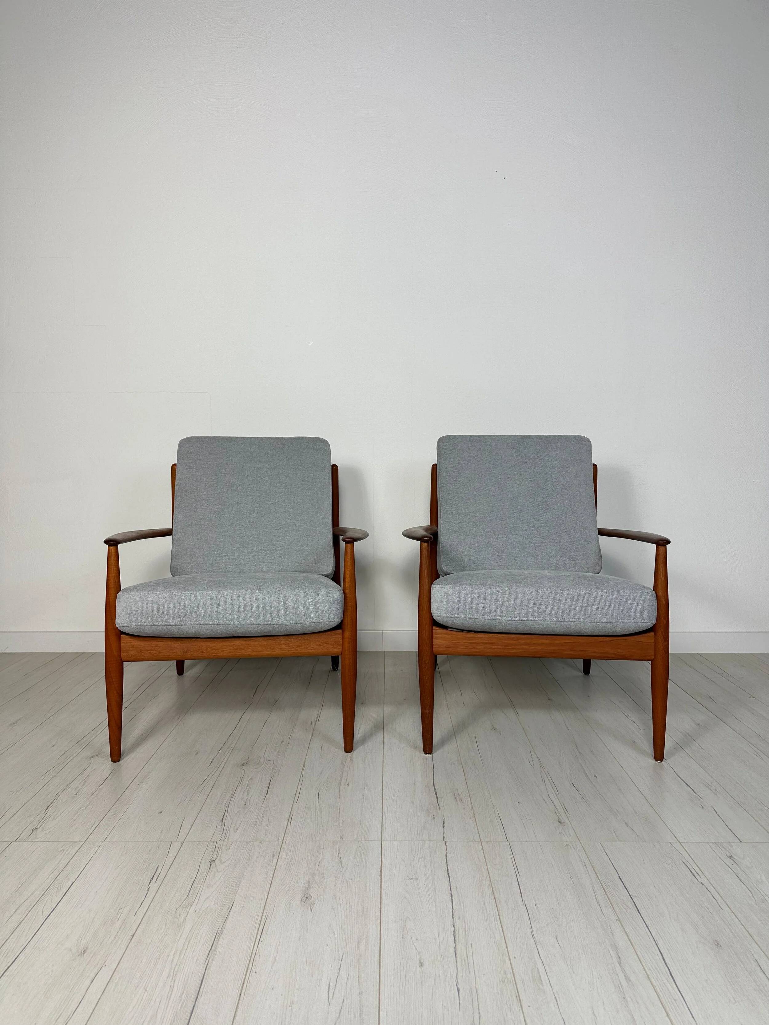Fauteuil vintage danois en teck des années 50, demi-fauteuil signé Grete Jalk pour France & Daverkosen
