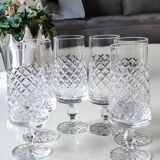 Set 6 champagne flutes, Lorraine crystal. Diamond/crosshair patterns. High 16 cm
