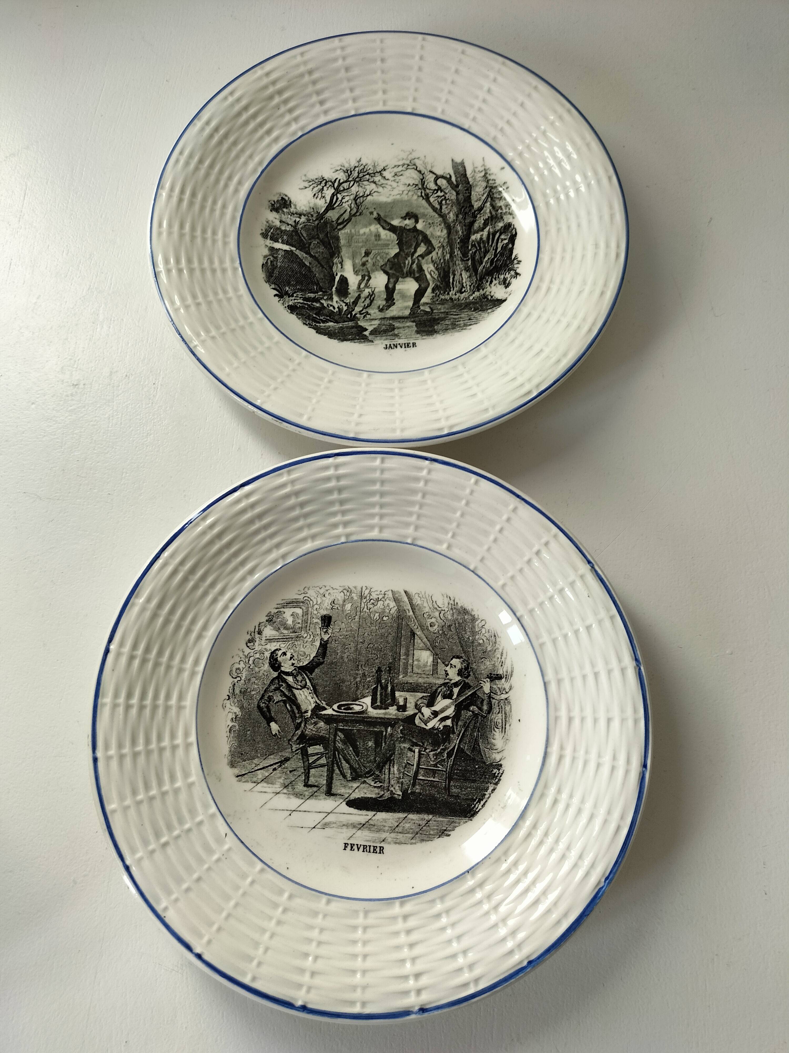 Série complète 12 assiettes Digoin Sarreguemines – Les 12 mois (1900-1920)
